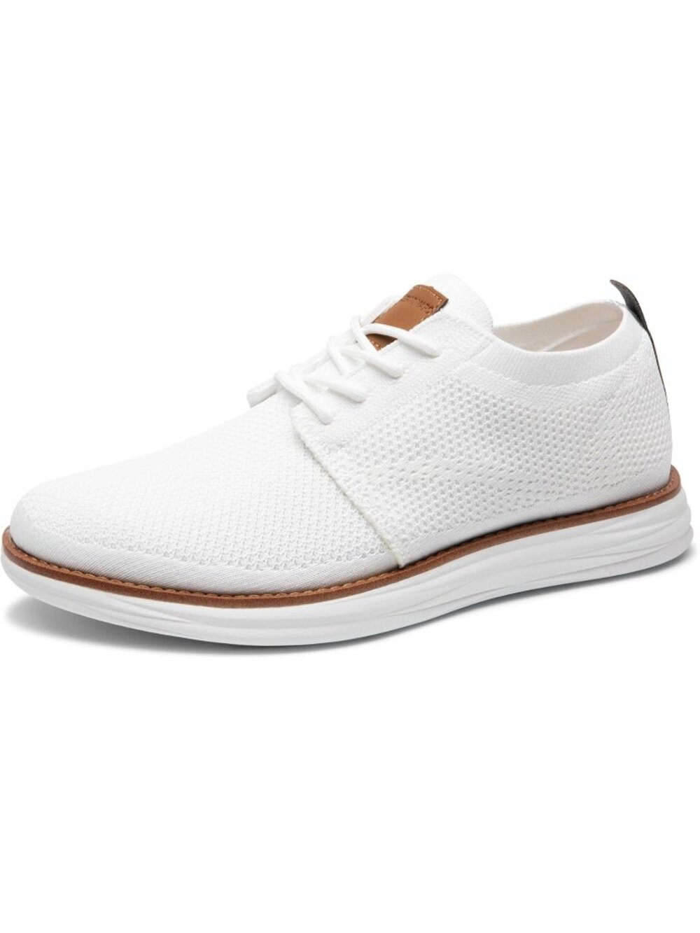 Mens White Faux Leather Bruno Marc Knit Flex Breeze Casual Fashion Sneakers